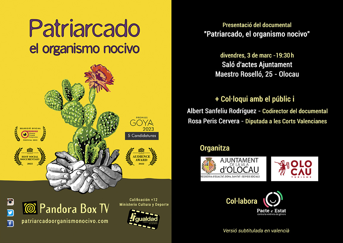 Cartel Olocau proyecci&oacute;n y coloquio del documental &lsquo;Patriarcado, el organismo nocivo&rsquo;