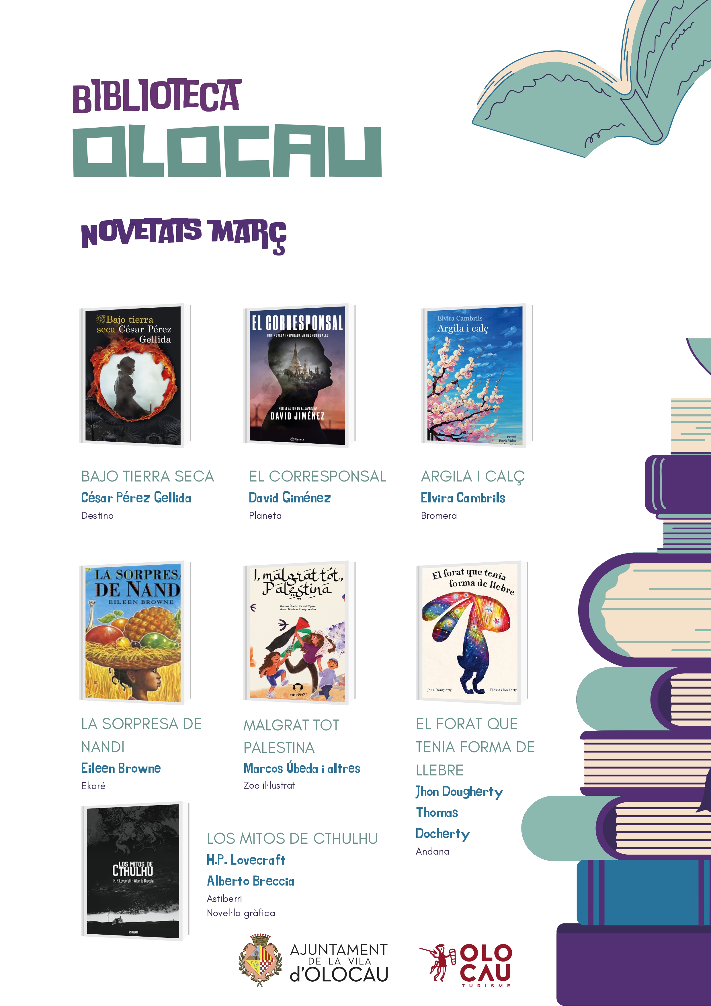 Cartel novedades Biblioteca Olocau marzo 2024