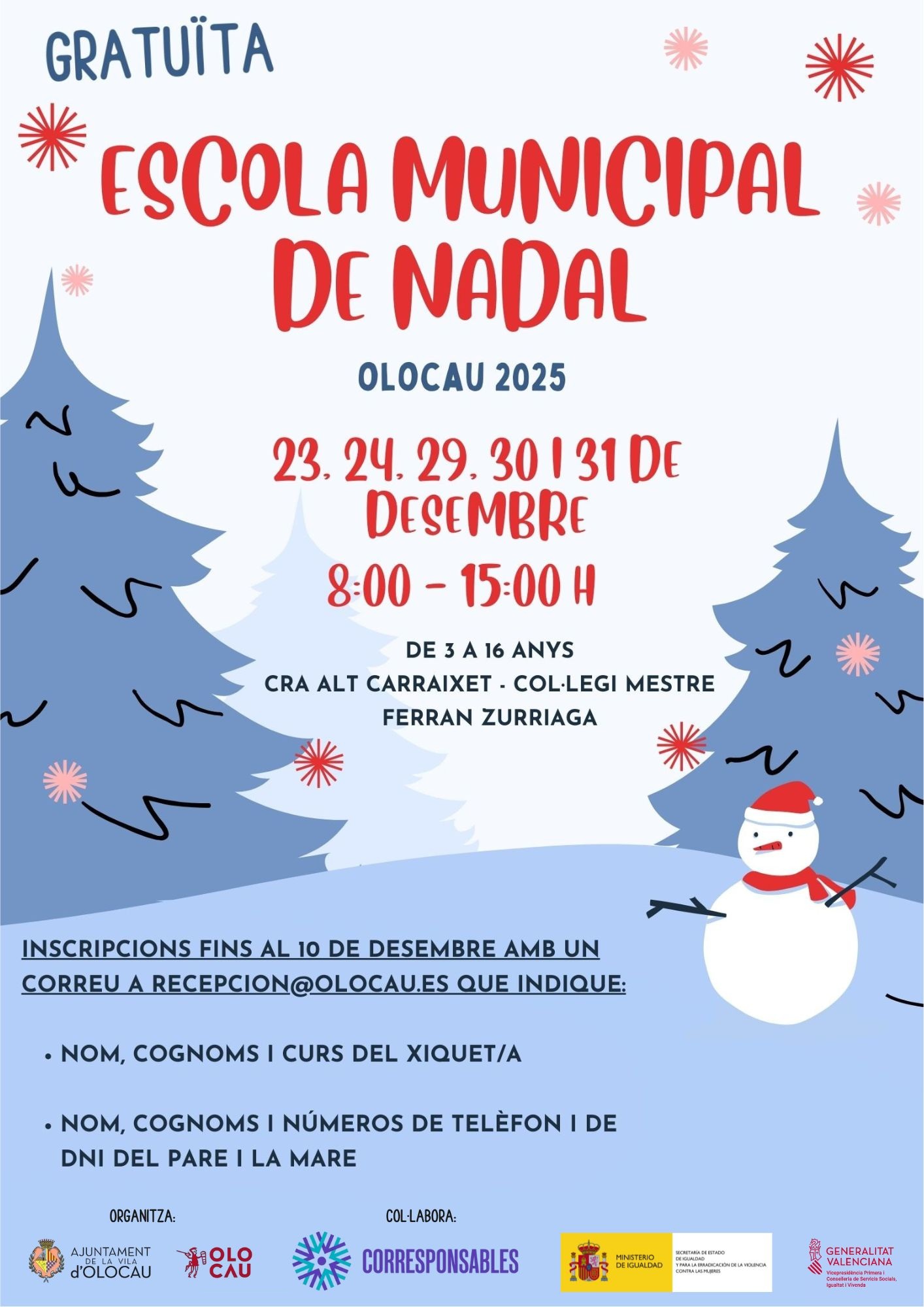 Cartel Escuela Navidad Olocau 2025