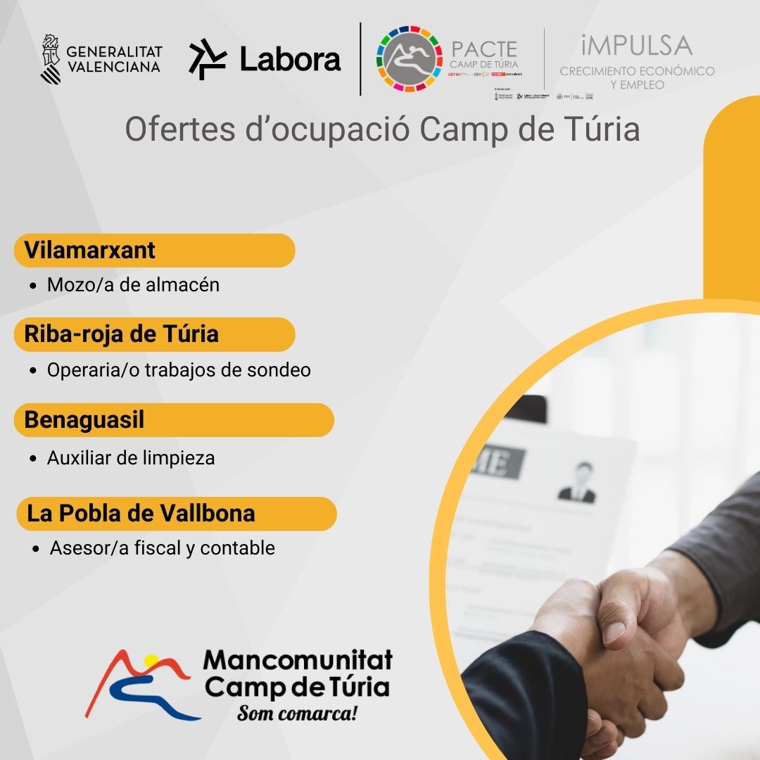 Ofertas de empleo publicadas por la Mancomunitat Camp de T&uacute;ria