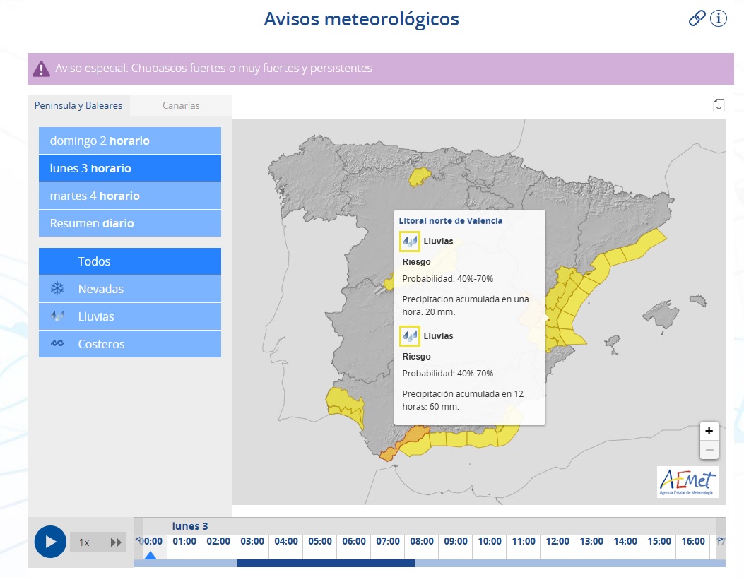 Avisos AEMET lunes 3 de marzo
