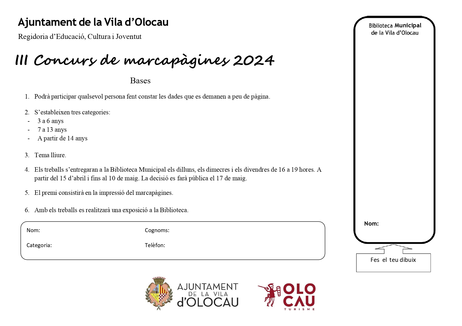 Concurso de marcap&aacute;ginas 2024 Biblioteca Olocau