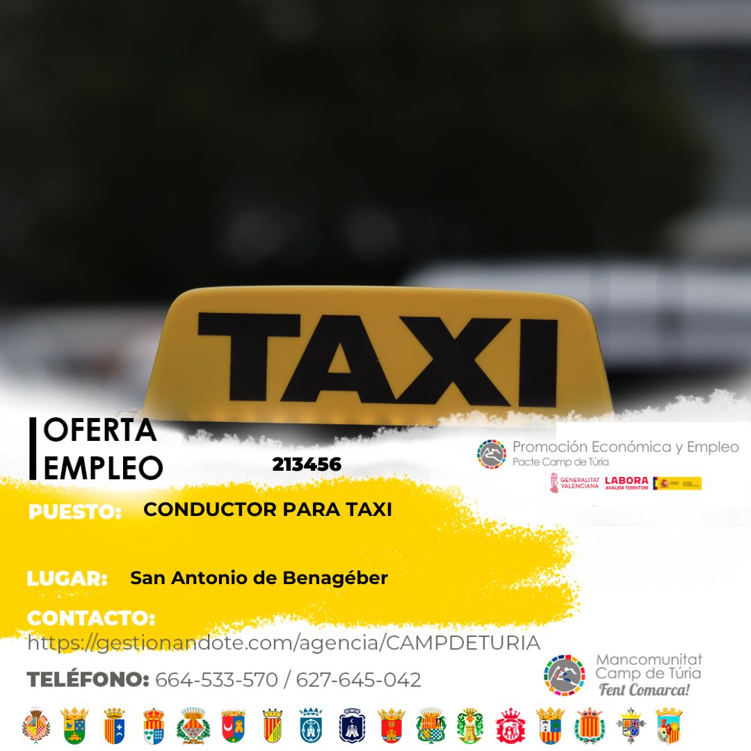 Oferta de empleo - Conductor para taxi en San Antonio de Benagéber