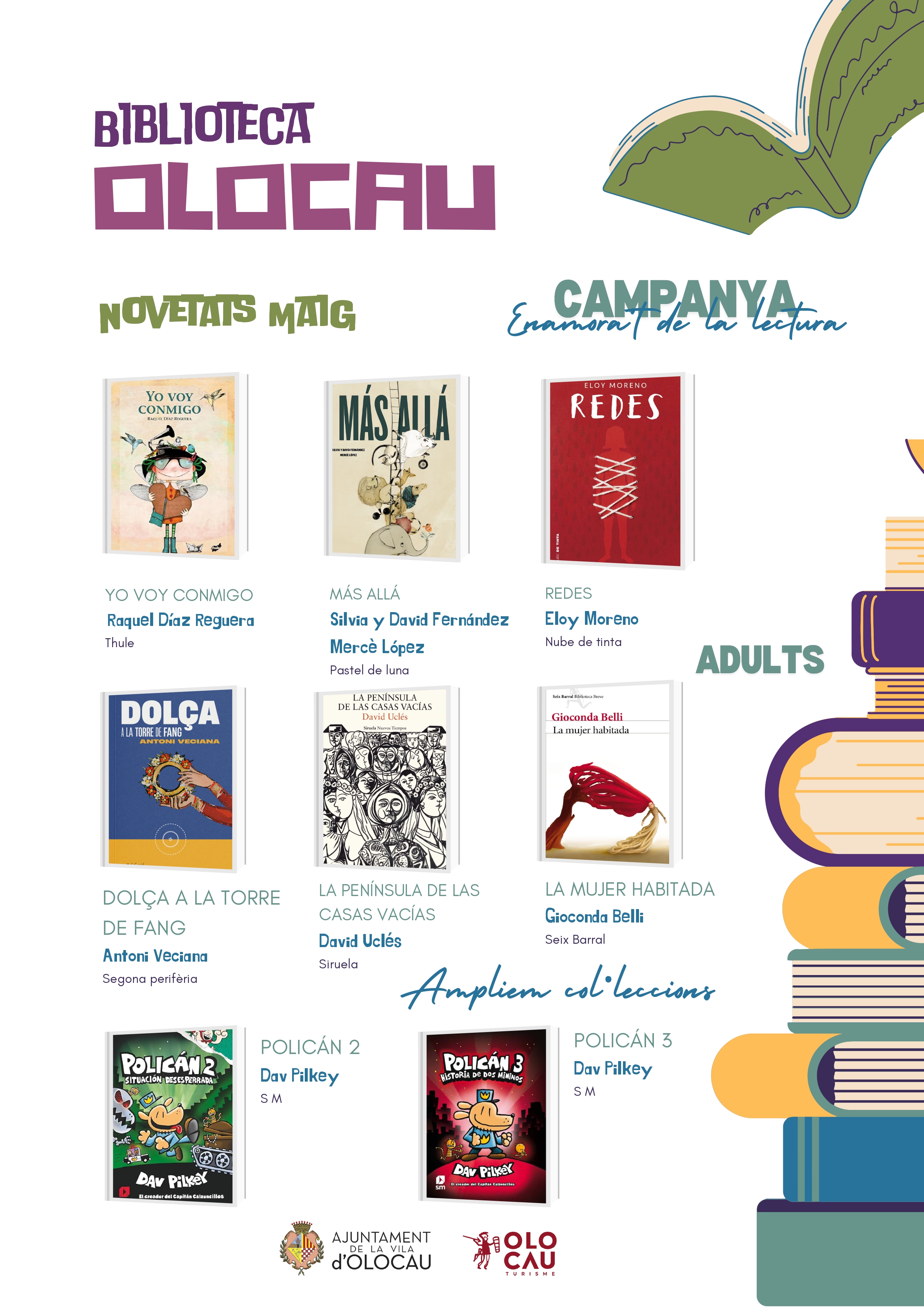 Cartel novedades mayo 2025 Biblioteca Olocau