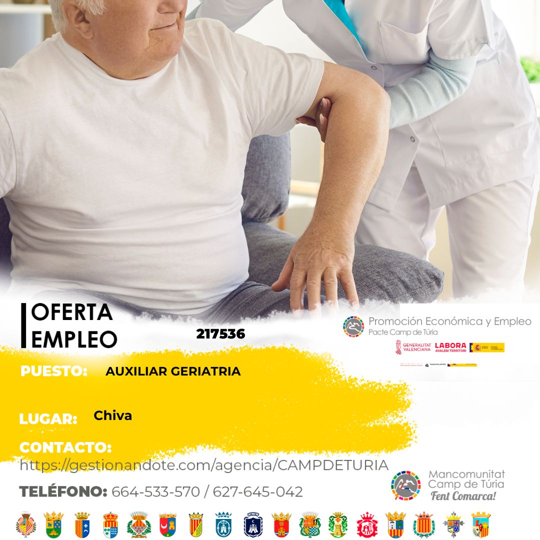 Oferta de empleo - Auxiliar geriatría en Chiva