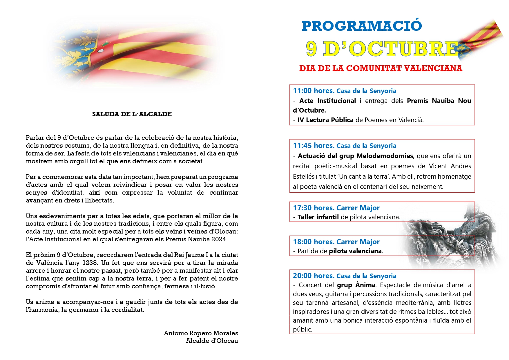 Programa actos 9 Octubre Olocau 2024 - 2