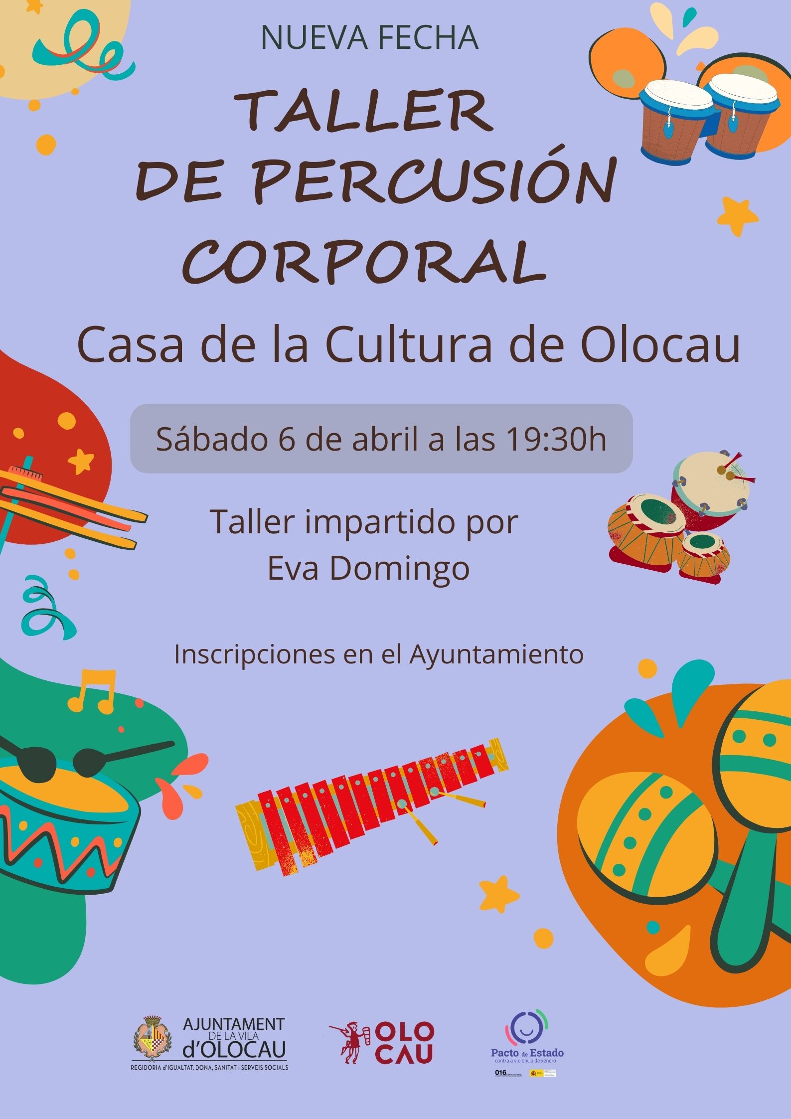Cartel taller de percusi&oacute;n corporal Olocau