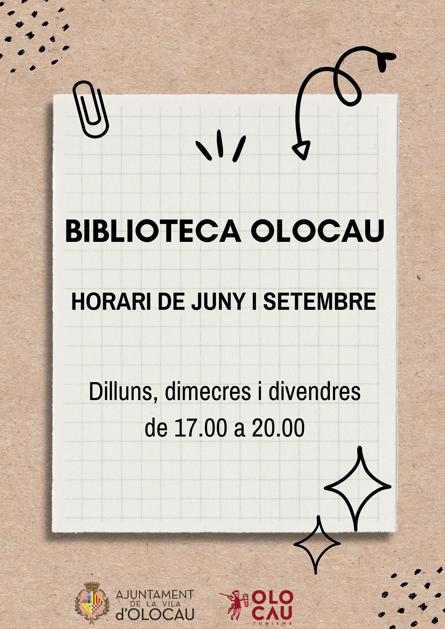Horario Biblioteca Municipal Olocau junio y septiembre