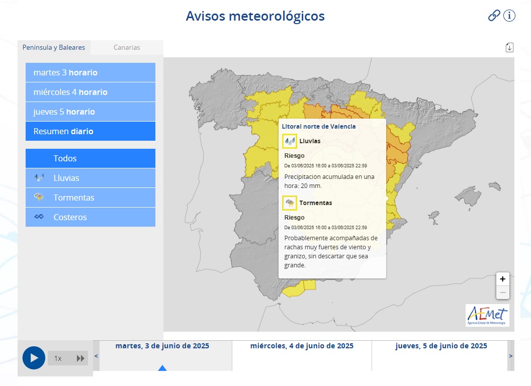 Avisos AEMET 3 junio