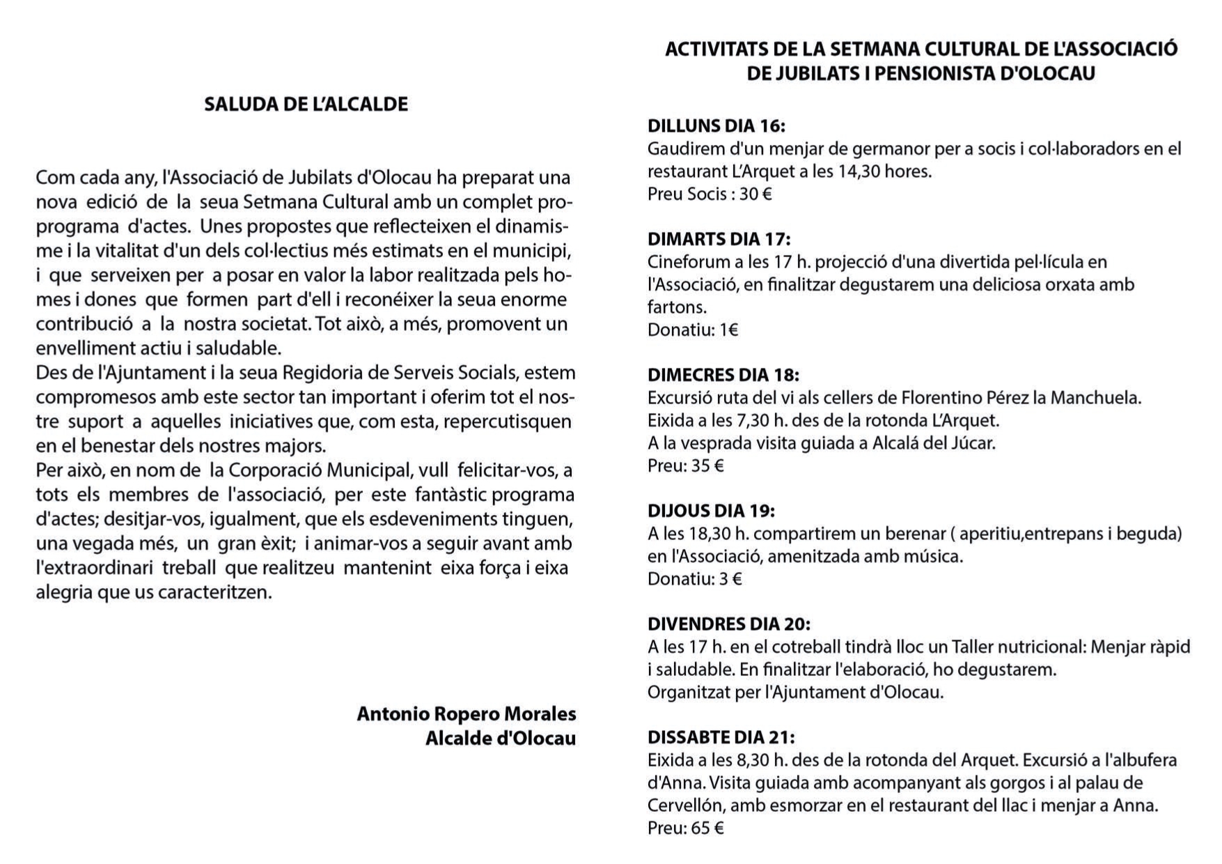 Programa Semana Cultural Asociaci&oacute;n de Jubilados y Pensionistas de Olocau 2025 2