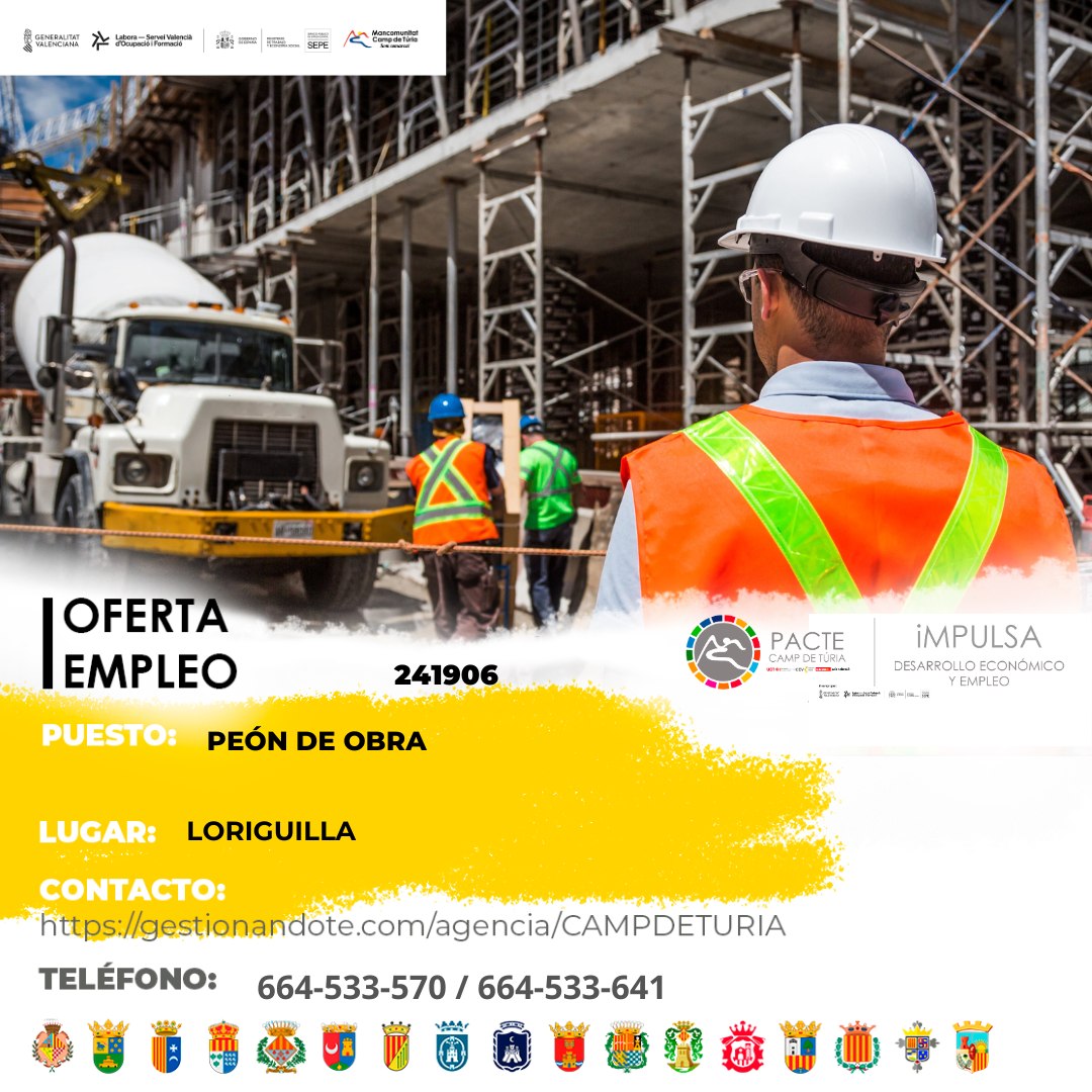 Oferta de empleo - Pe&oacute;n de obra en Loriguilla