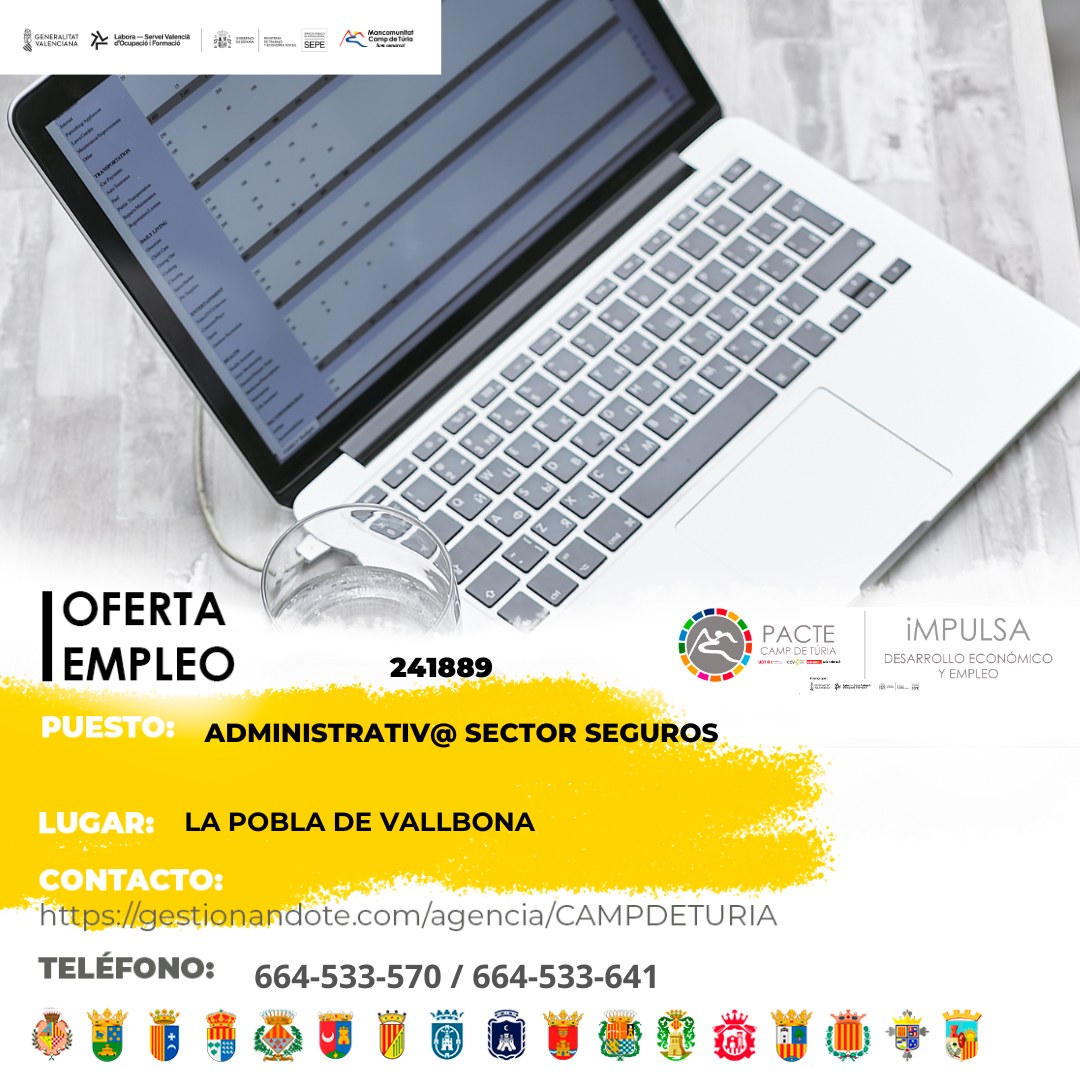 Oferta de empleo - Administrativo-a sector seguros en la Pobla de Vallbona