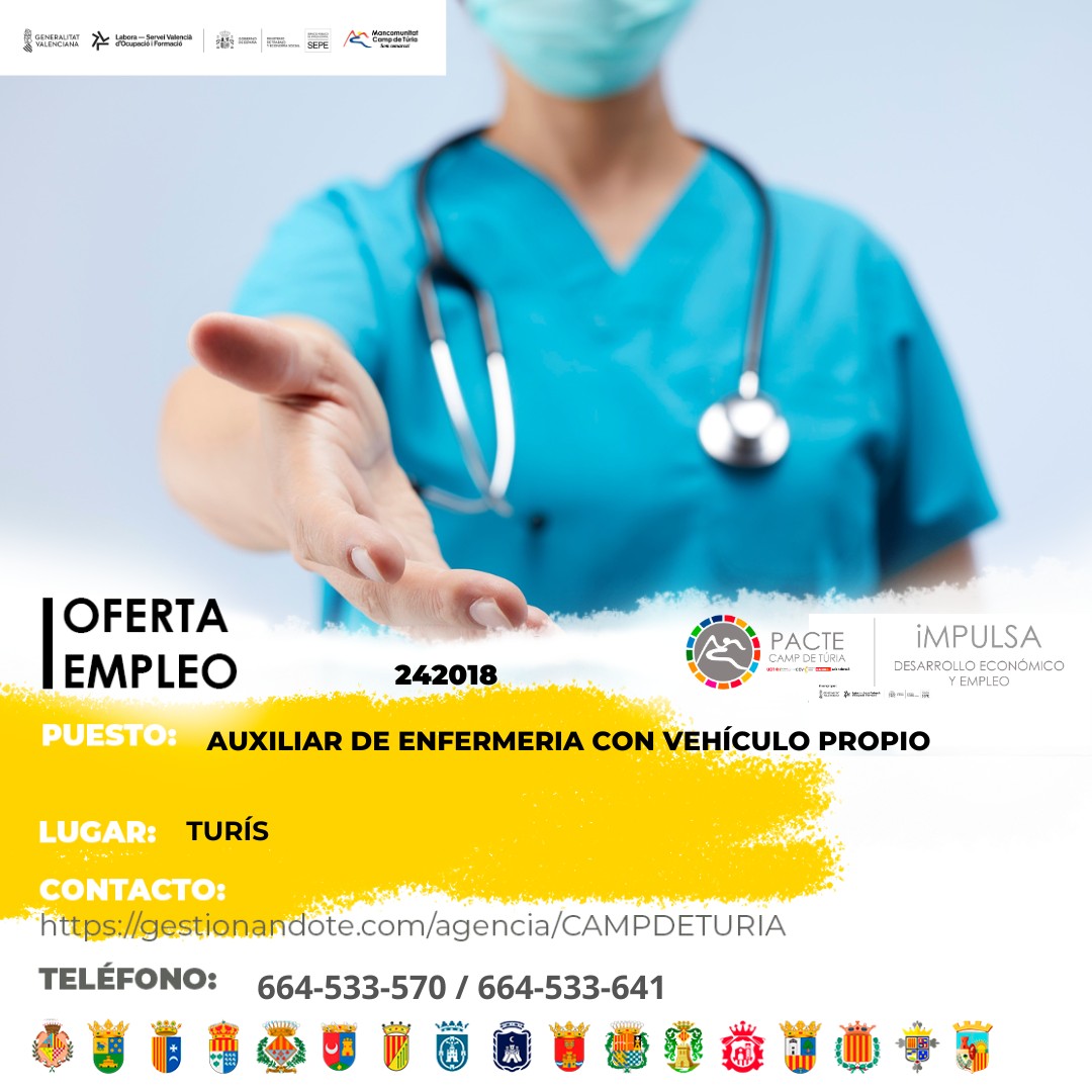 Oferta de empleo - Auxiliar de enfermer&iacute;a con veh&iacute;culo propio en Tur&iacute;s