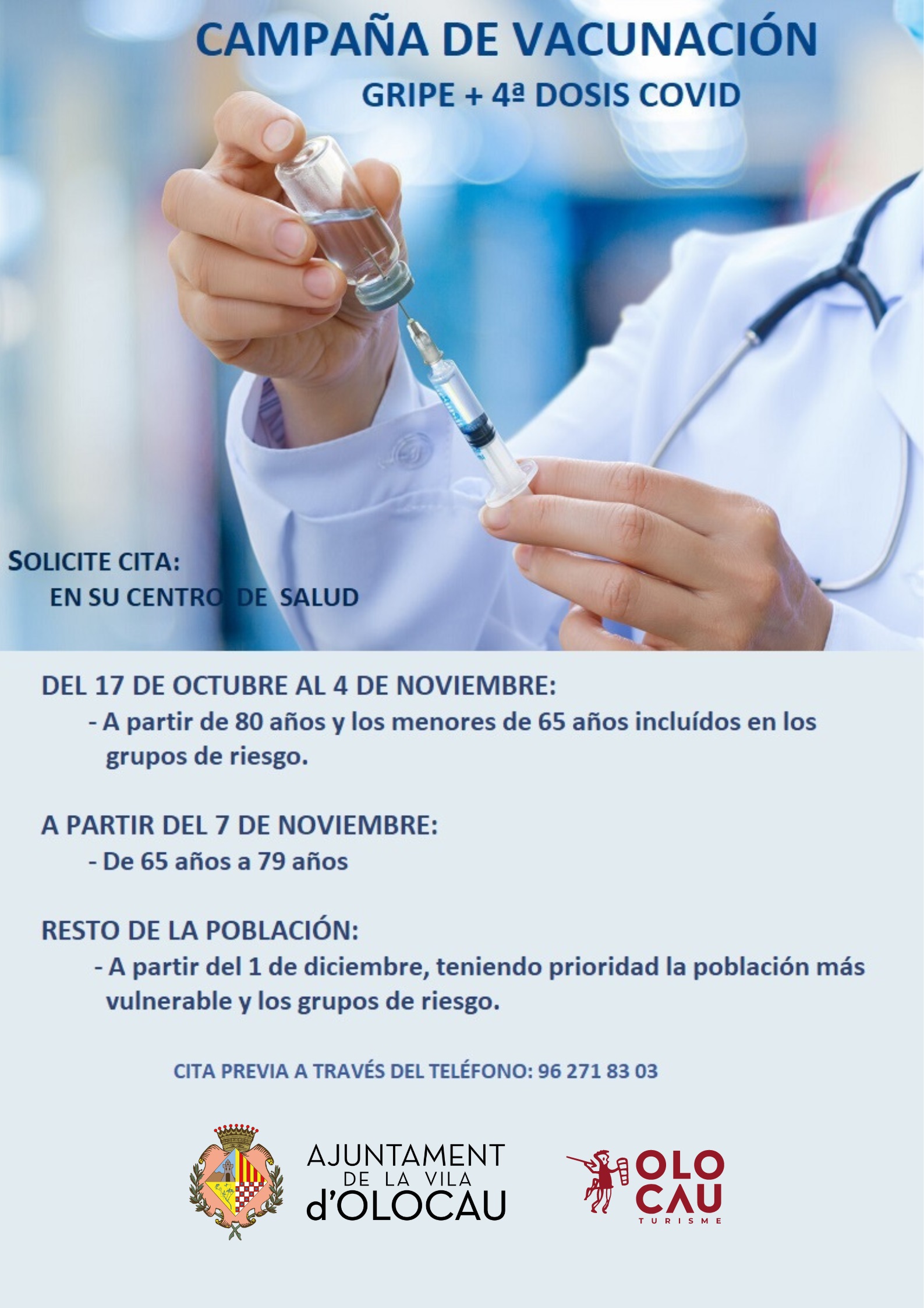 Cartel vacunaci&oacute;n COVID + Gripe 2022 - 2023 Olocau