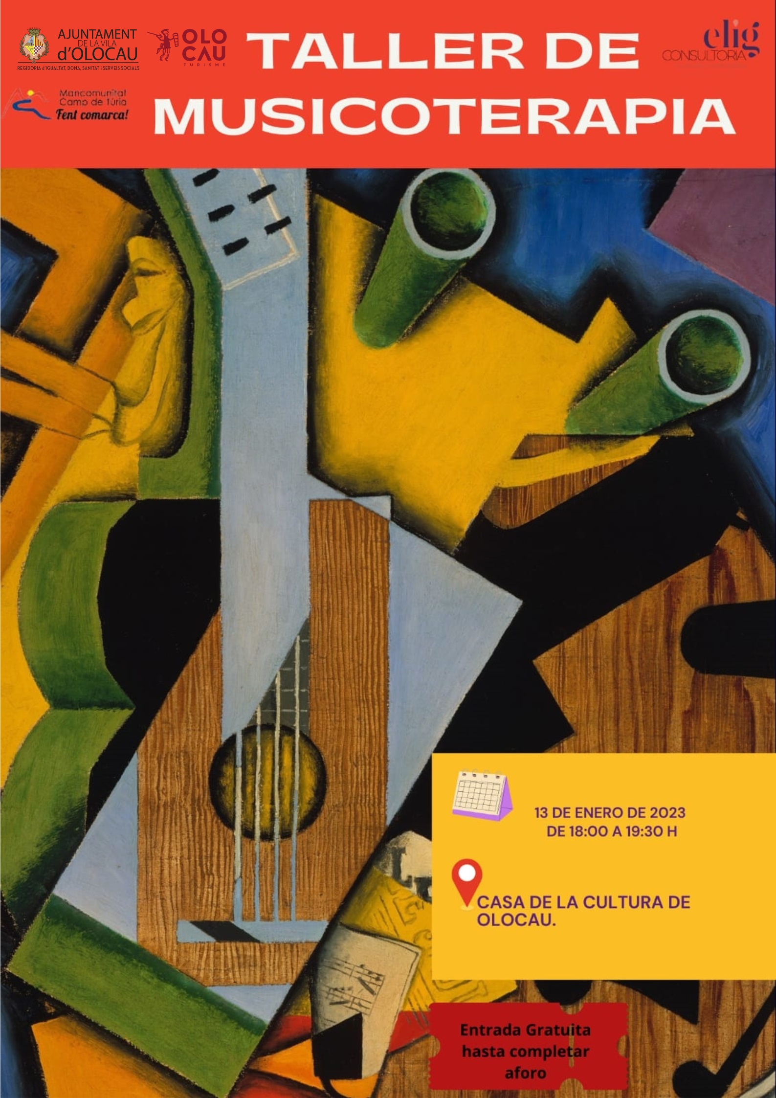 Cartel Taller de musicoterapia Olocau