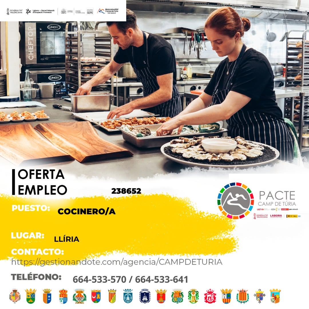 Oferta de empleo - Cocinero-a en Ll&iacute;ria