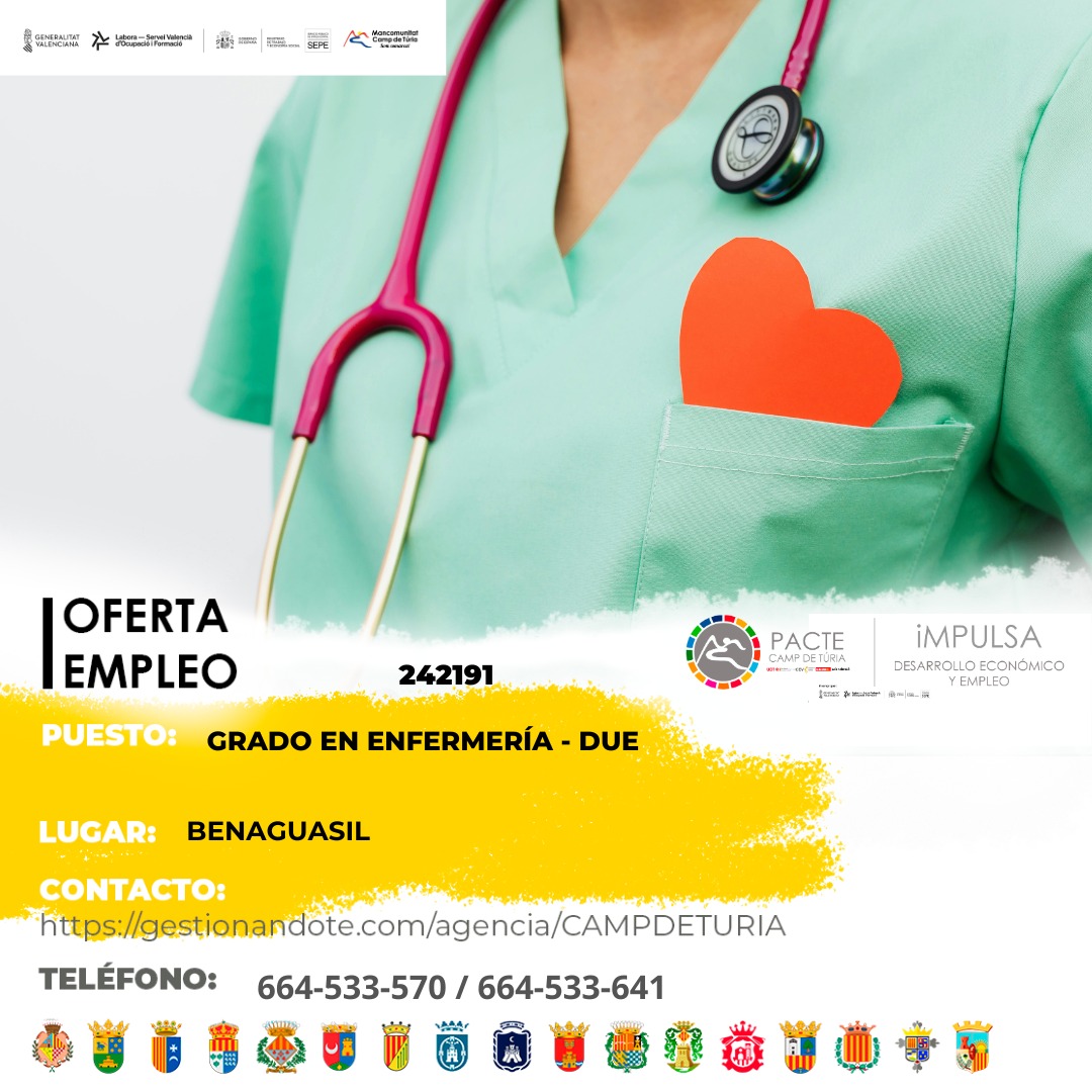 Oferta de empleo - Grado en Enfermer&iacute;a - DUE en Benaguasil