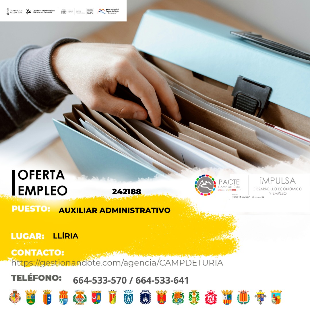 Oferta de empleo - Auxiliar administrativo en Ll&iacute;ria