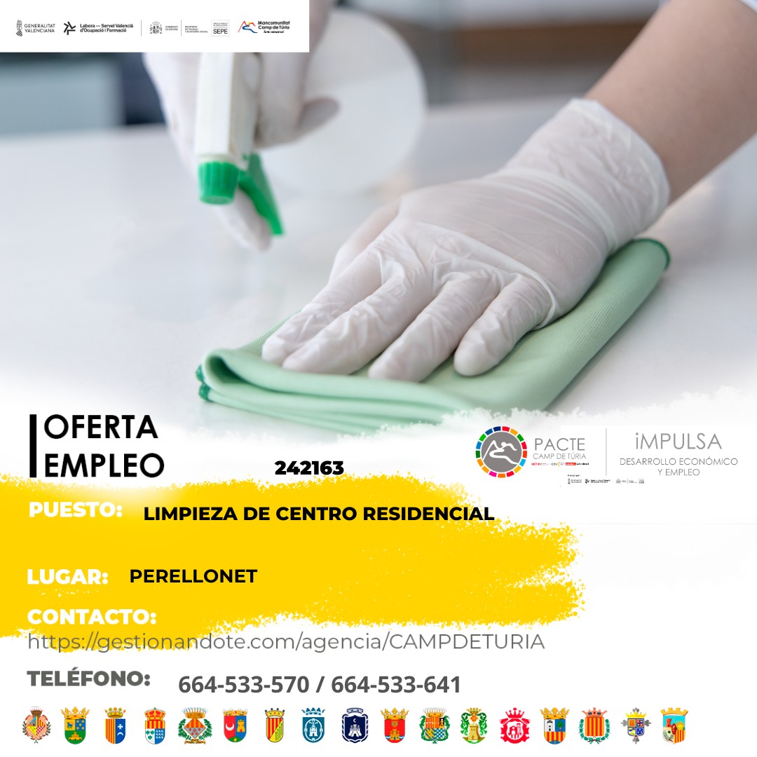 Oferta de empleo - Limpieza de centro residencial en el Perellonet