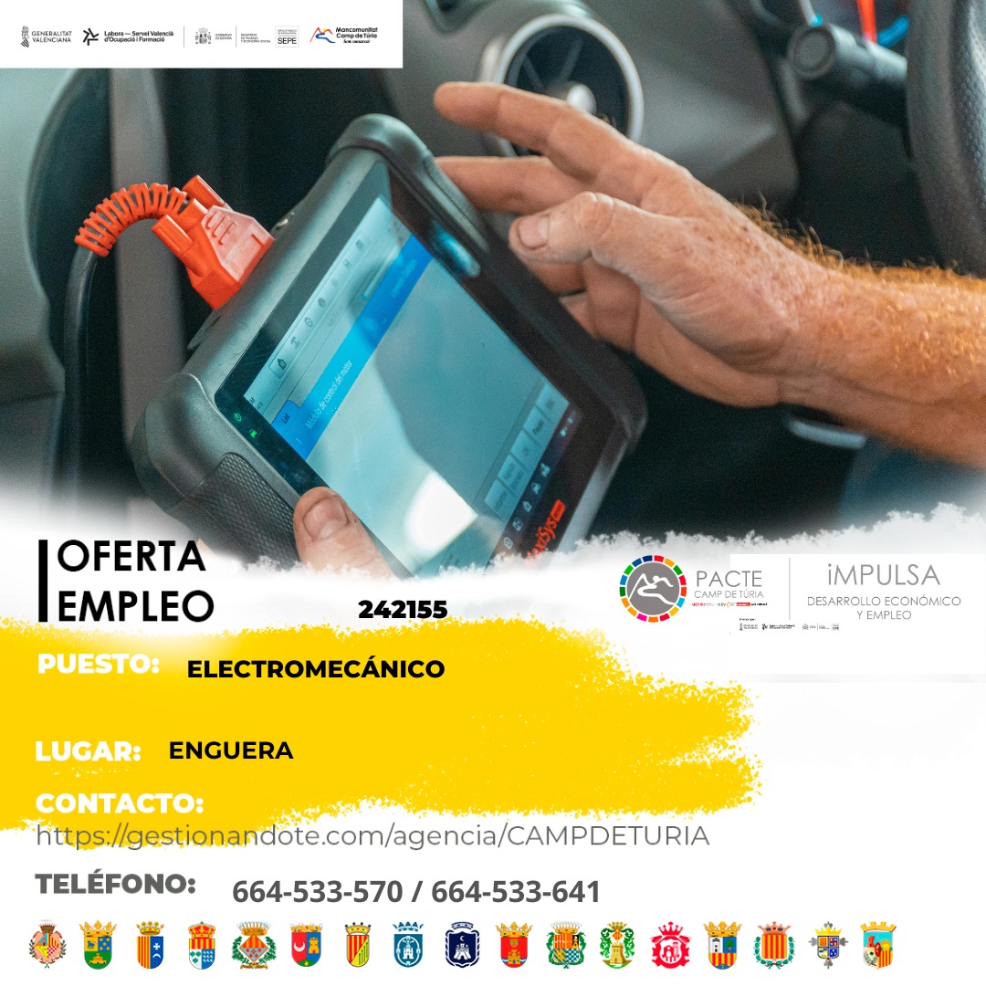 Oferta de empleo - Electromec&aacute;nico en Enguera