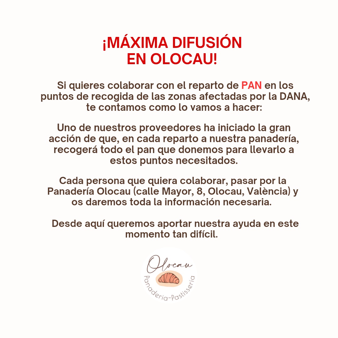 Iniciativa solidaria Panaderia-Pastisseria Olocau afectados DANA