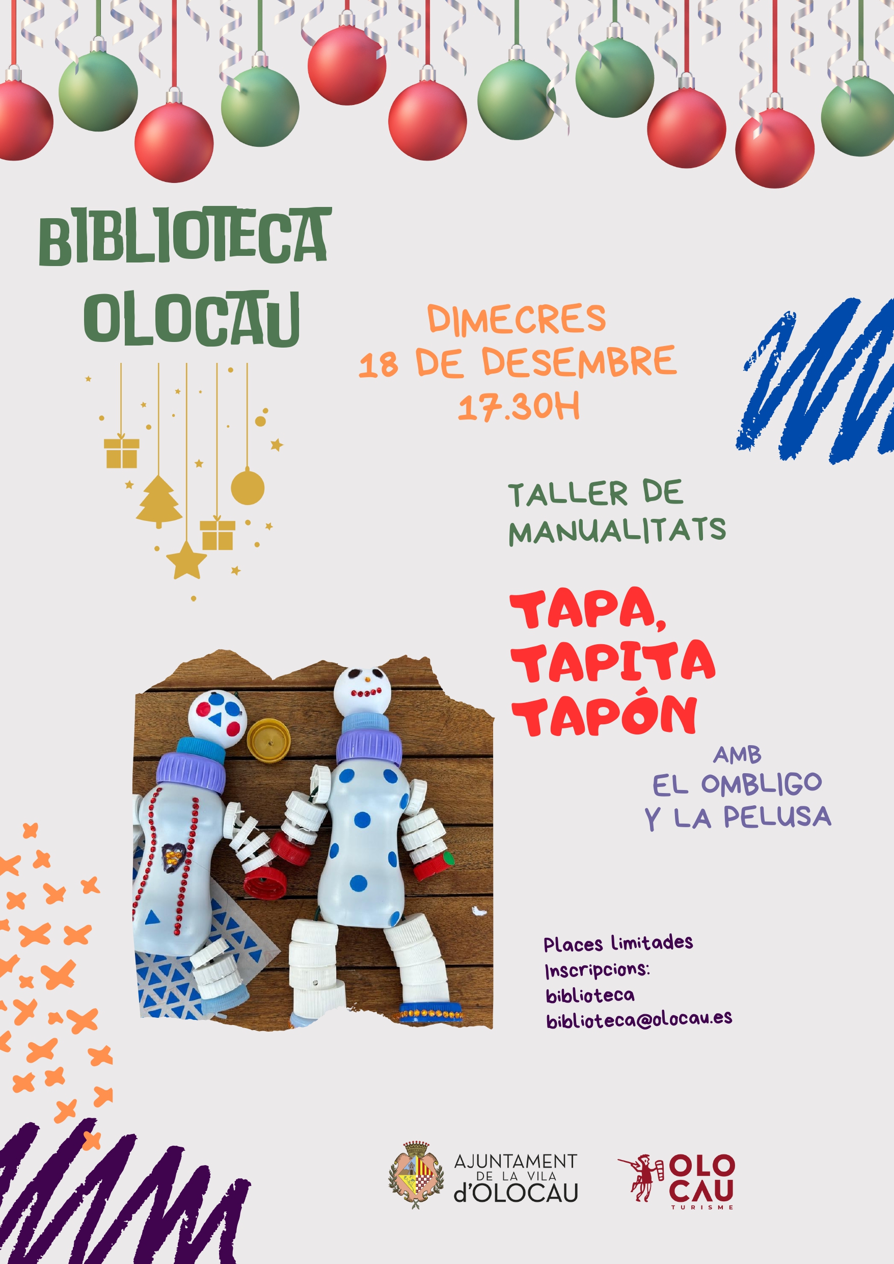 Cartel taller manualidades Biblioteca Olocau diciembre
