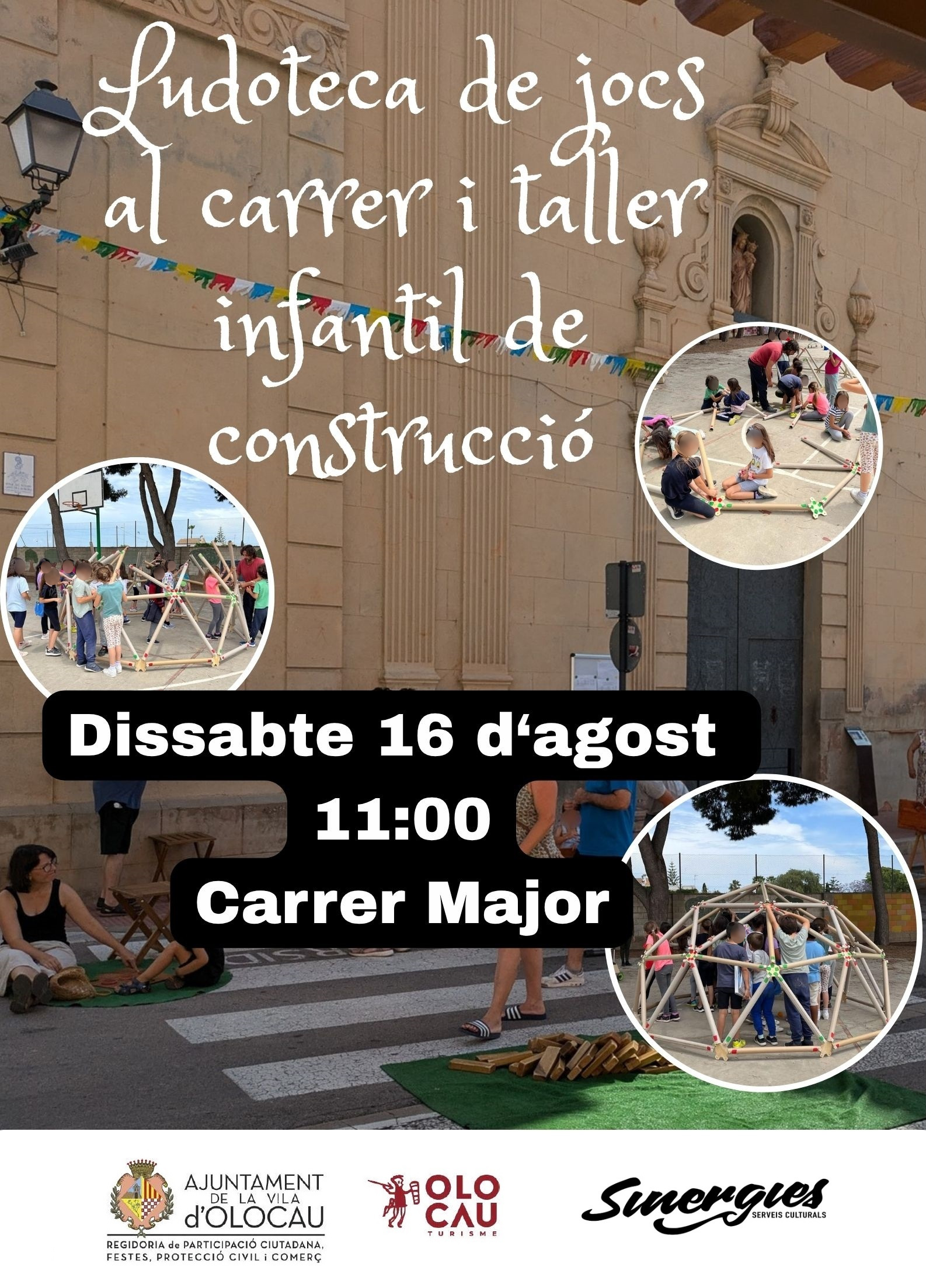 Cartel ludoteca de juegos en la calle y taller infantil de construcci&oacute;n Olocau