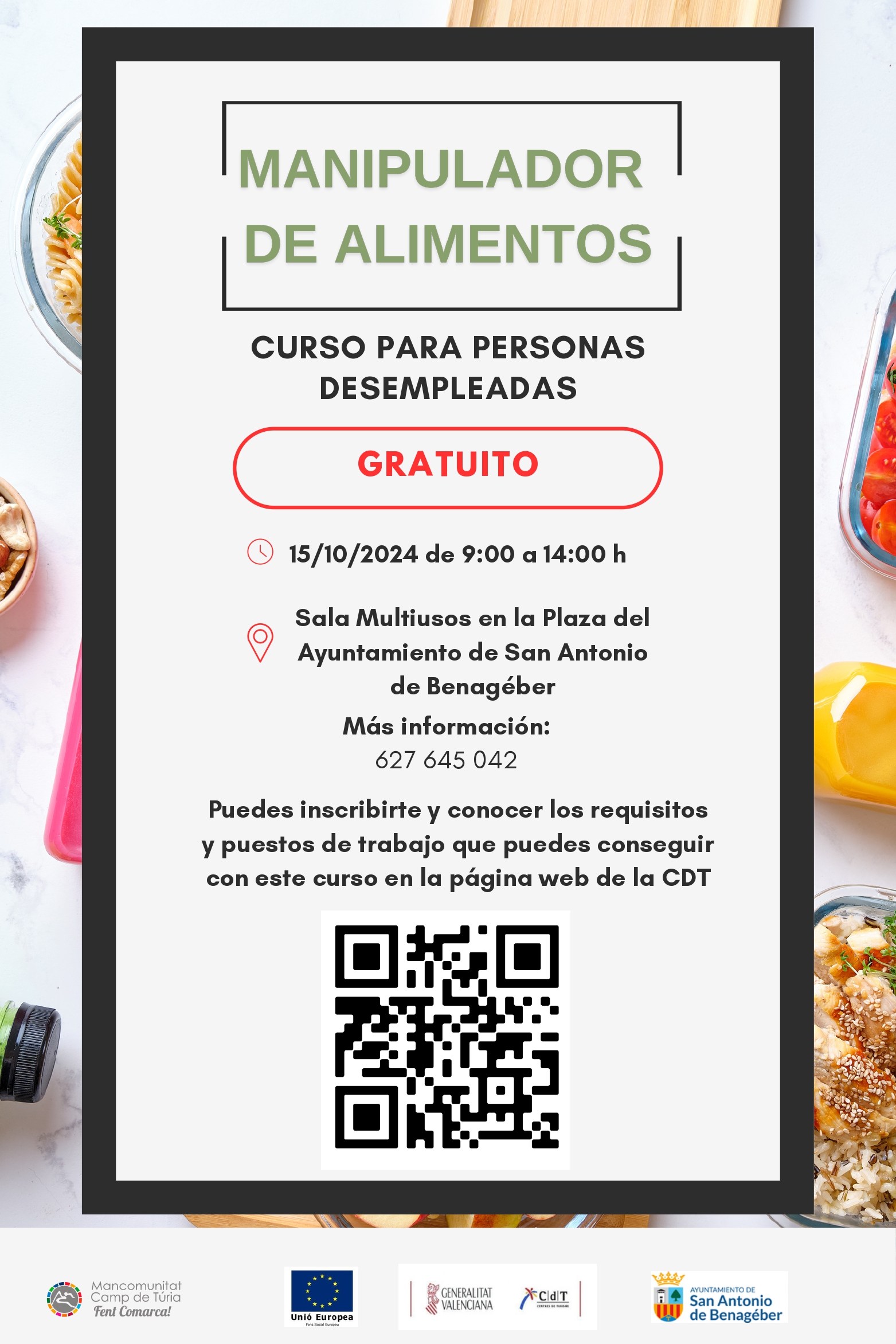 Curso manipulador-a alimentos