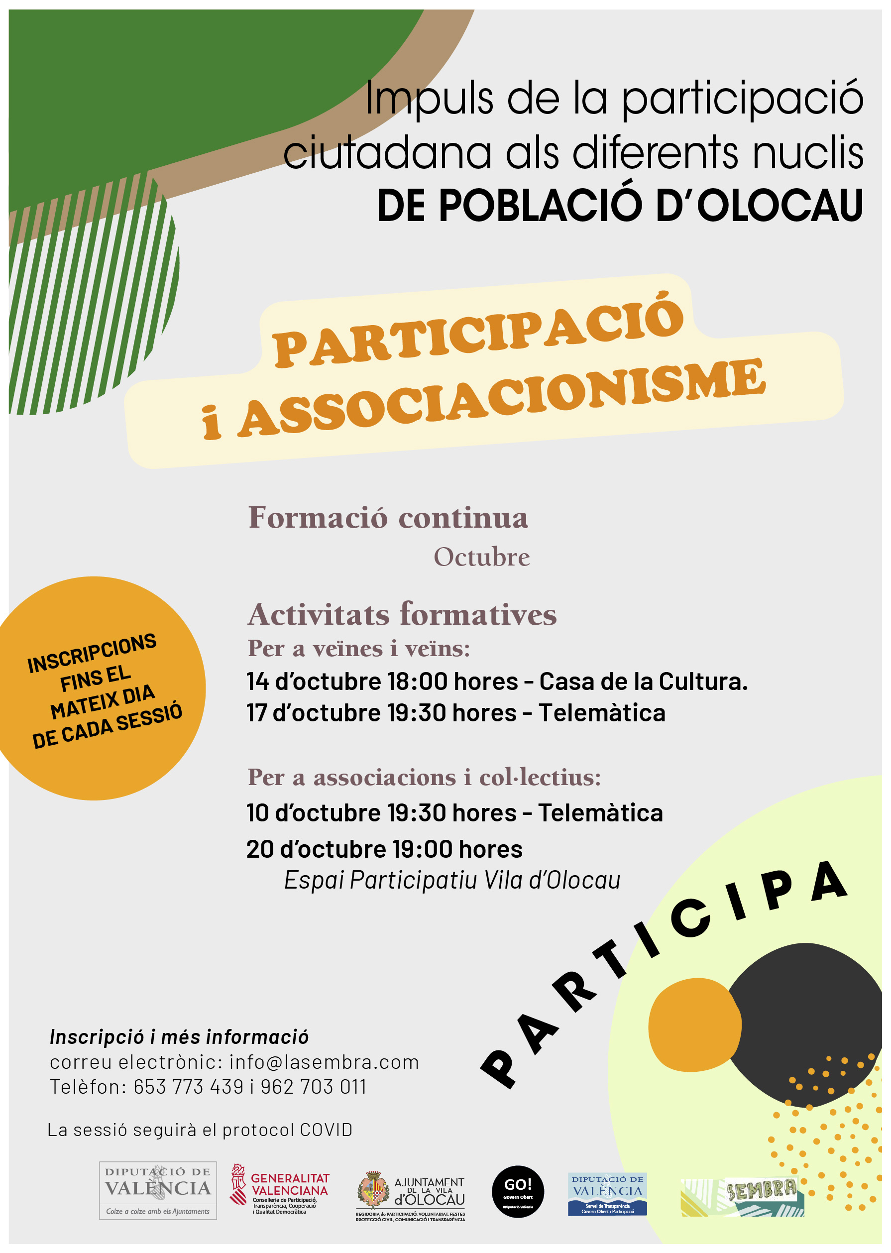 Cartel Sesiones de formaci&oacute;n sobre participaci&oacute;n y asociacionismo en Olocau