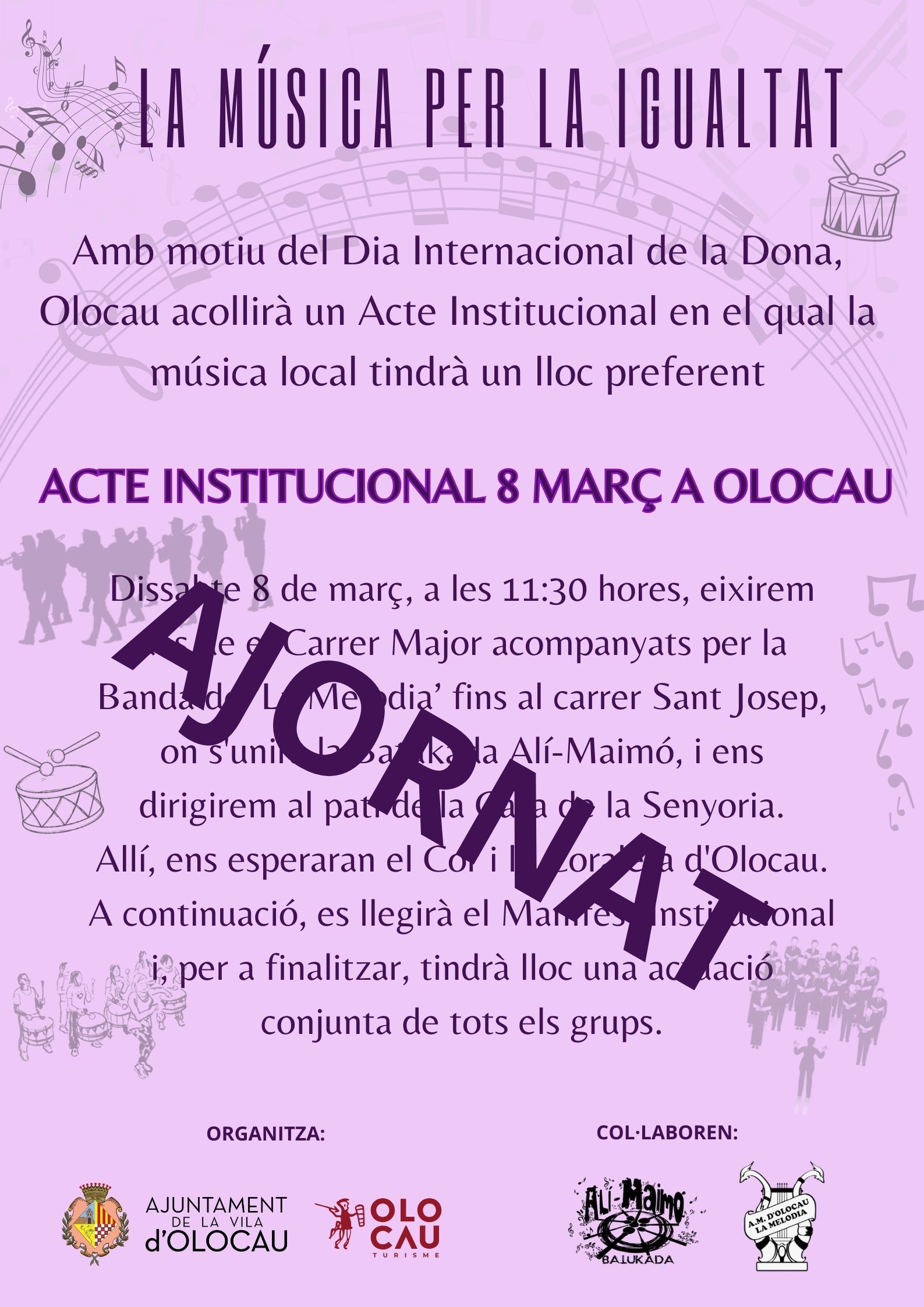 Cartel aplazamiento actos 8M ma&ntilde;ana Olocau