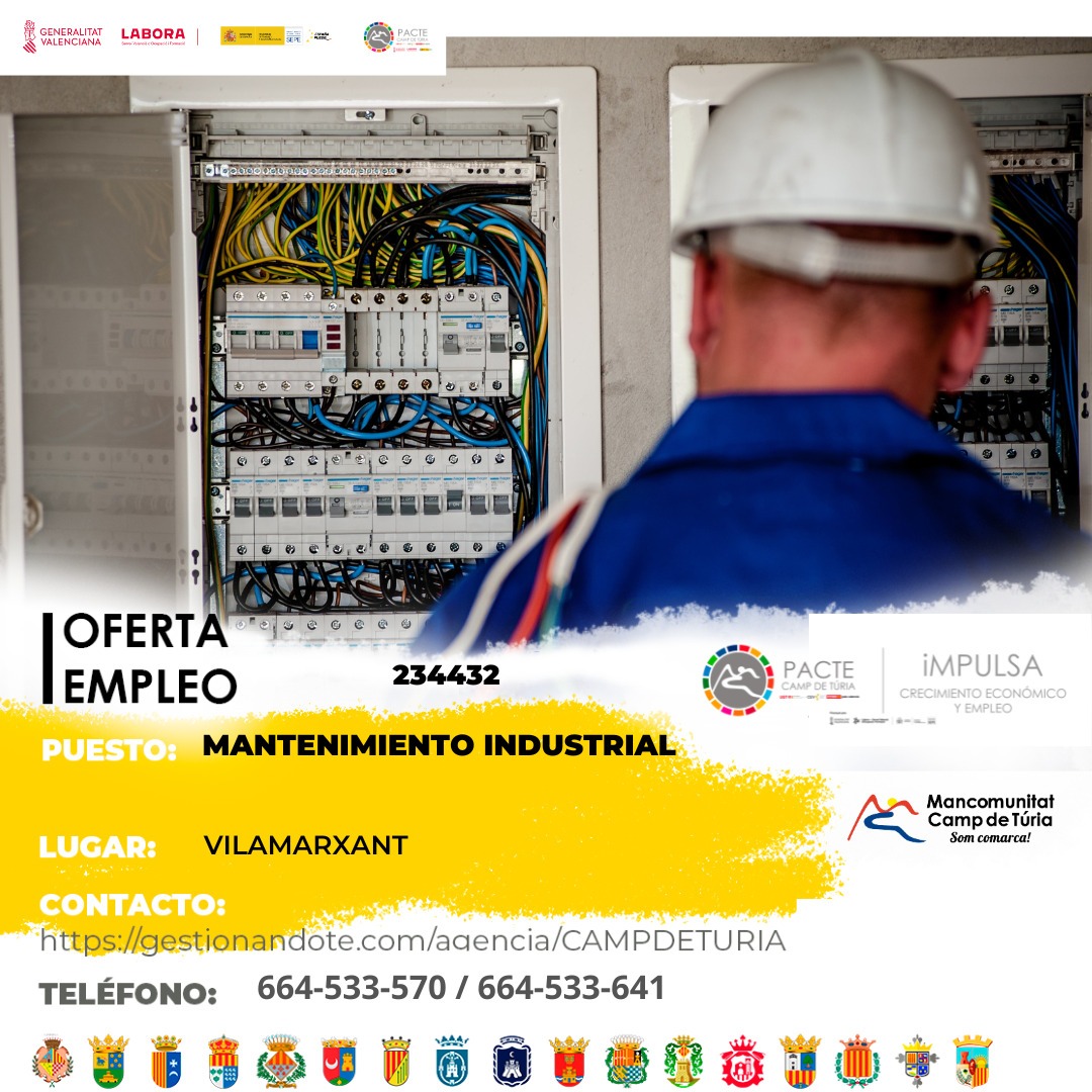Oferta de empleo - Mantenimiento industrial en Vilamarxant