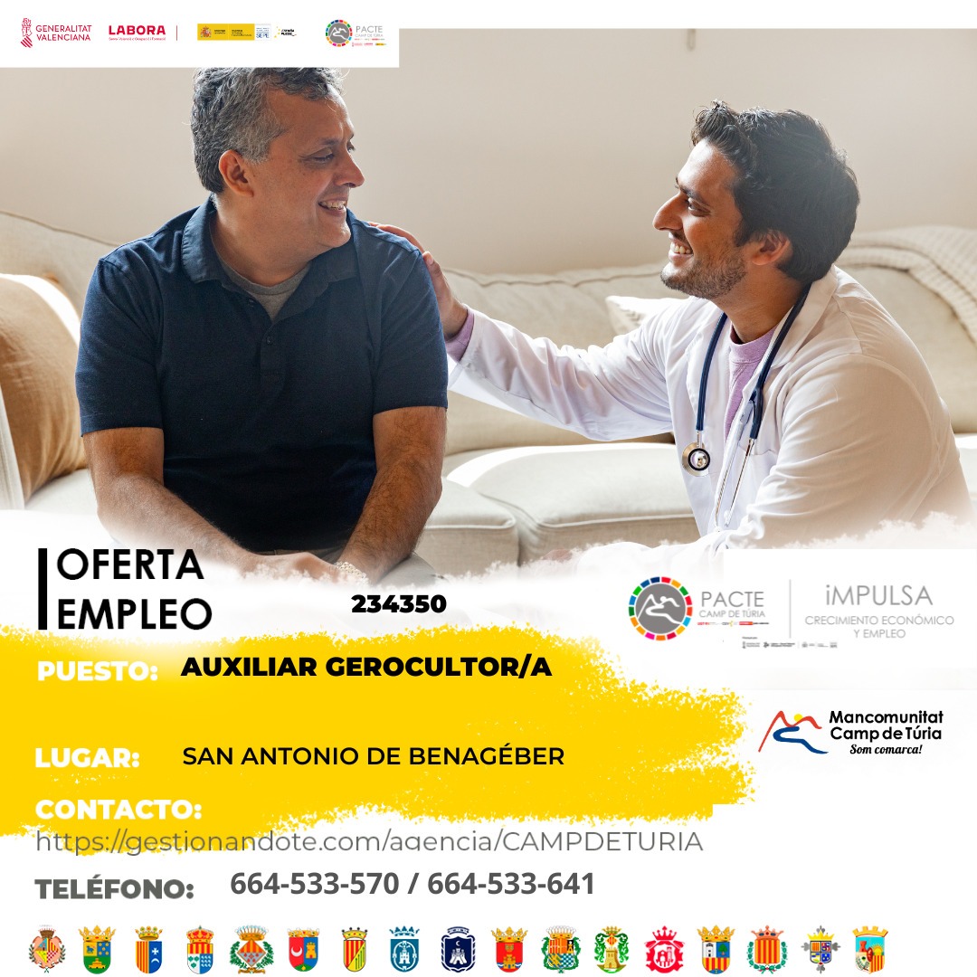 Oferta de empleo - Auxiliar gerocultor-a en San Antonio de Benag&eacute;ber