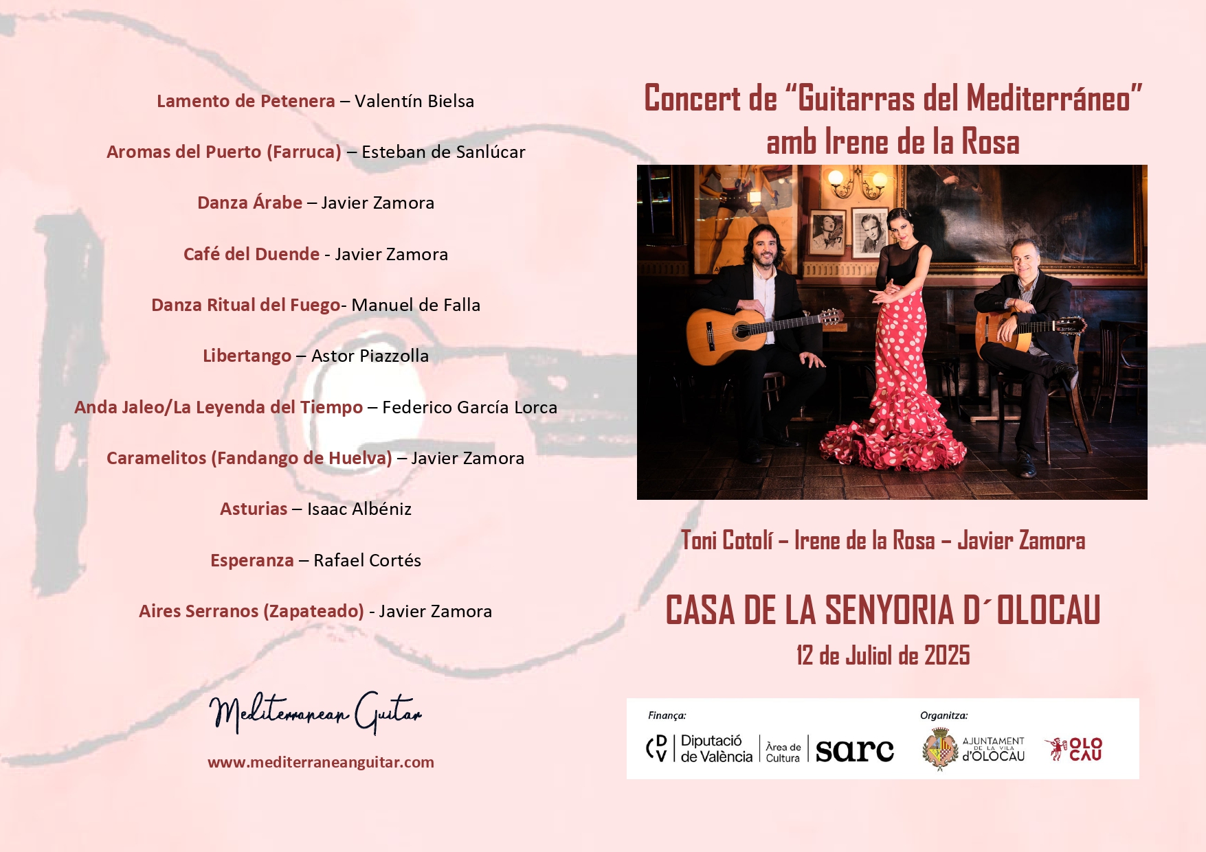 Programa actuación de ‘Guitarras del Mediterráneo’ con Irene de la Rosa (XXV Ciclo de Conciertos de Julio) Olocau
