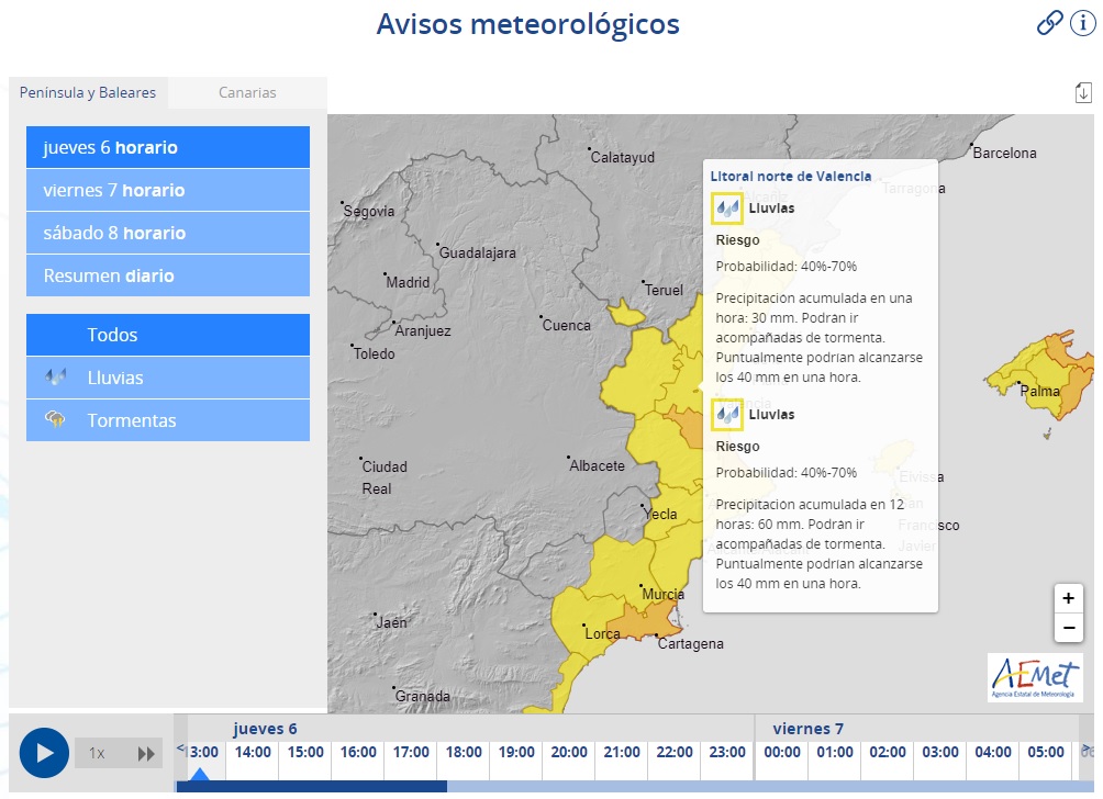 Aviso AEMET jueves 6 de octubre