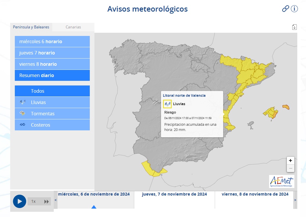 Aviso AEMET 6 y 7 de noviembre
