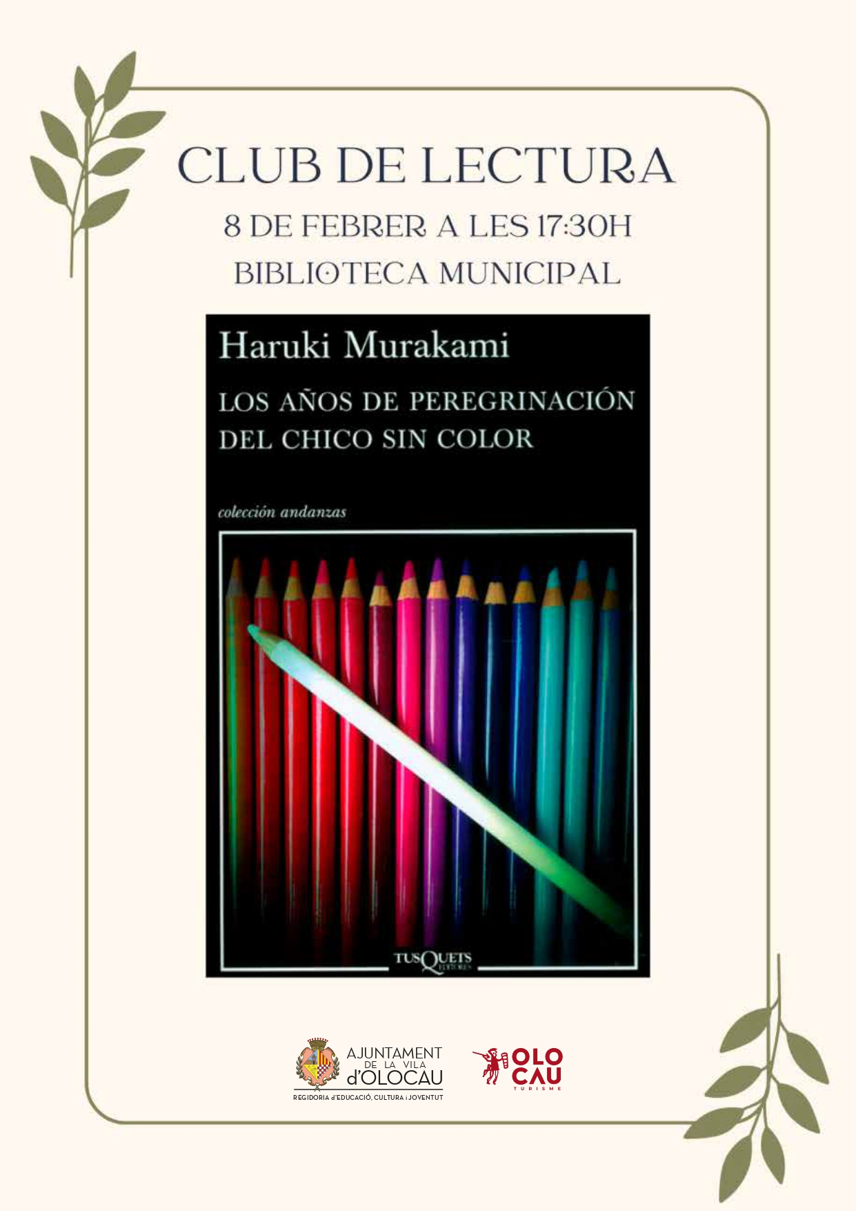 Cartel Club Lectura Adultos Febrero 2023 Biblioteca Olocau