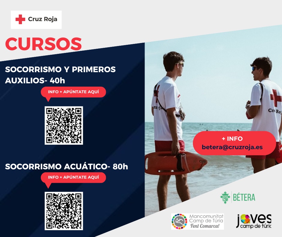 Cartel cursos de socorrismo y primeros auxilios y de socorrismo acuático de la Cruz Roja