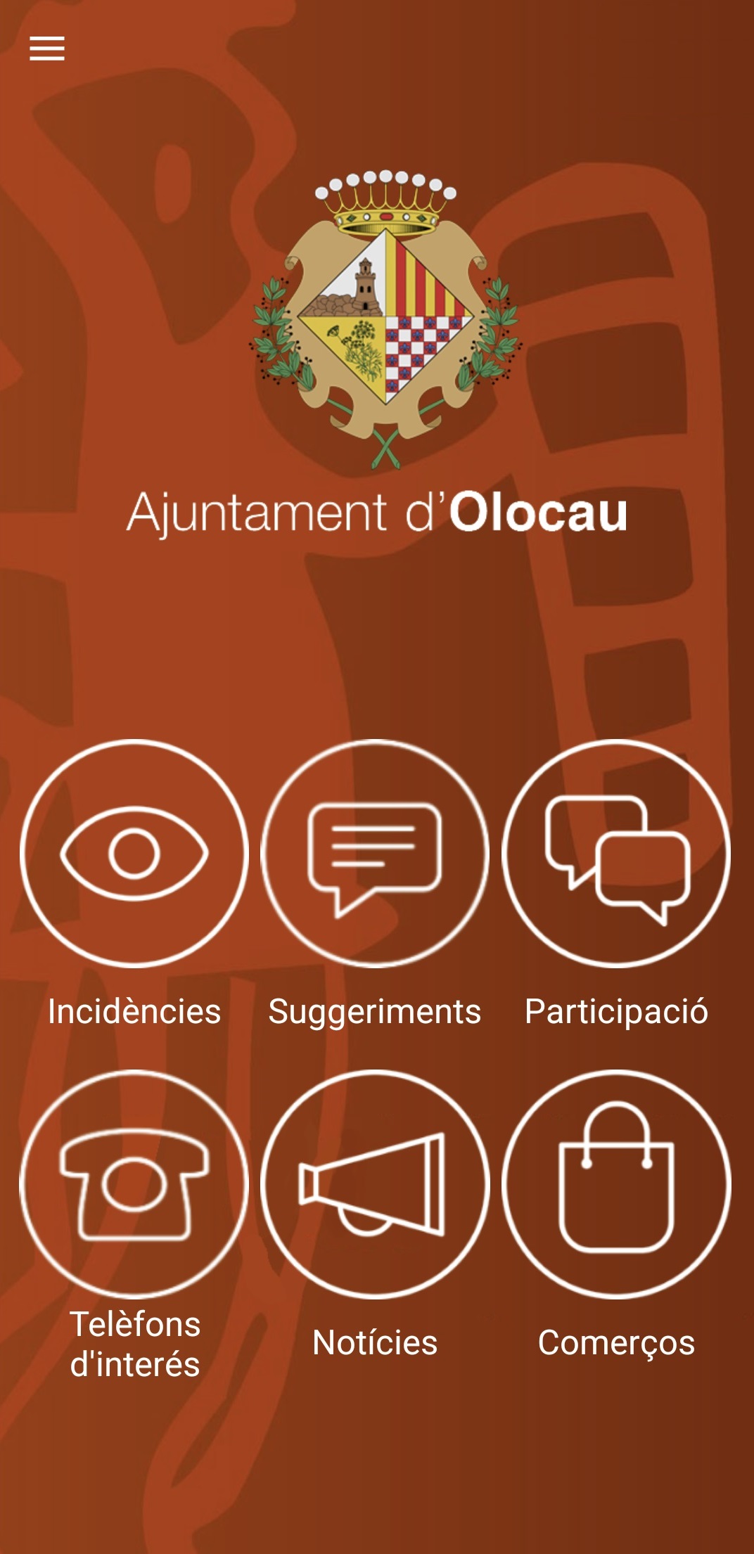 Pantalla aplicación Olocau Info