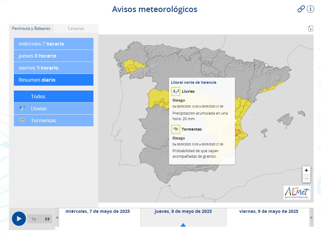 Avisos AEMET 8 mayo