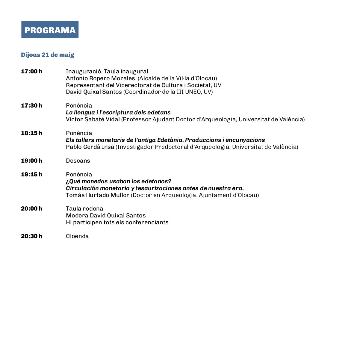 Programa III Universidad de Primavera Olocau