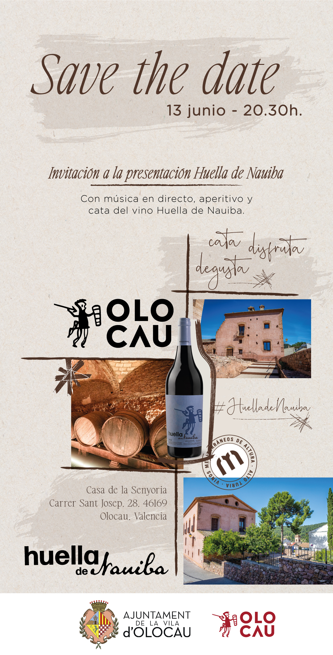 Invitaci&oacute;n presentaci&oacute;n vino Huella de Nauiba Olocau