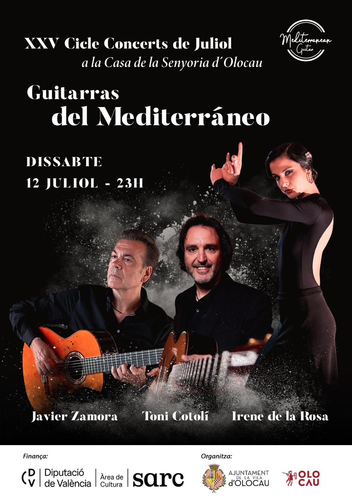 Cartel actuación ‘Guitarras del Mediterráneo’ con Irene de la Rosa (XXV Ciclo de Conciertos de Julio) Olocau