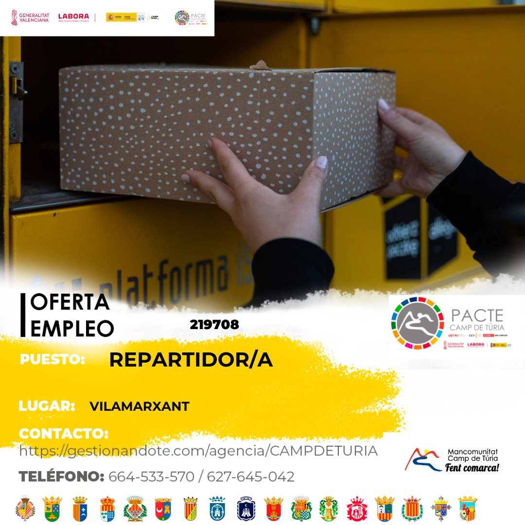 Oferta de empleo - Repartidor-a en Vilamarxant
