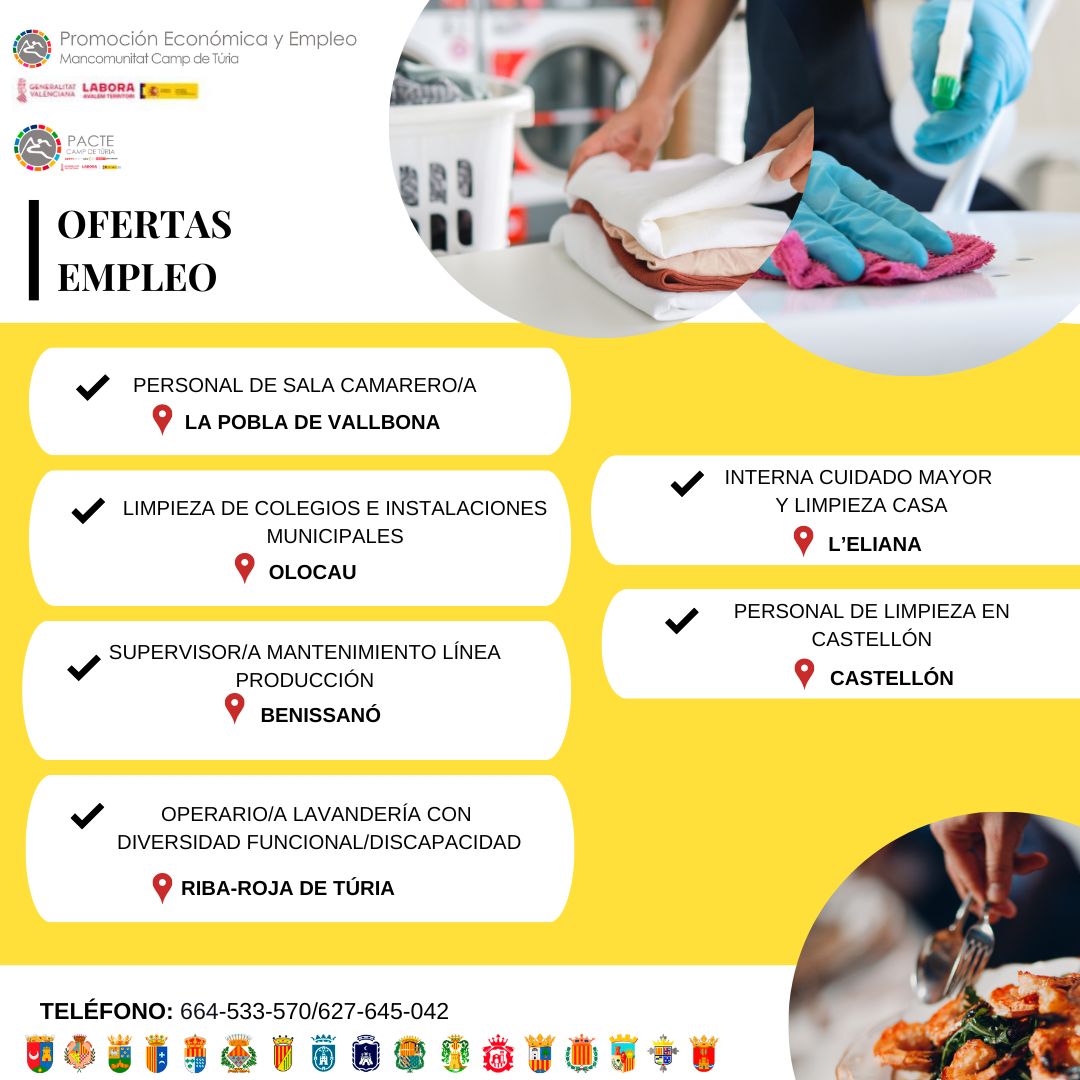 Ofertas de empleo Mancomunitat Camp de T&uacute;ria