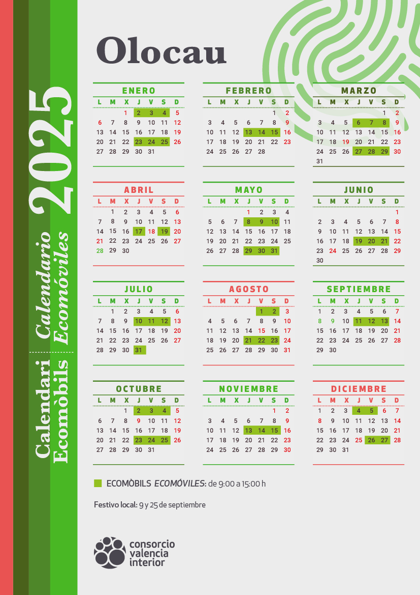 Calendario ecom&oacute;vil Olocau 2025