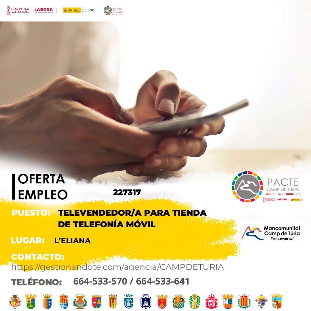 Oferta de empleo - Televendedor-a para tienda de telefonía móvil en l'Eliana