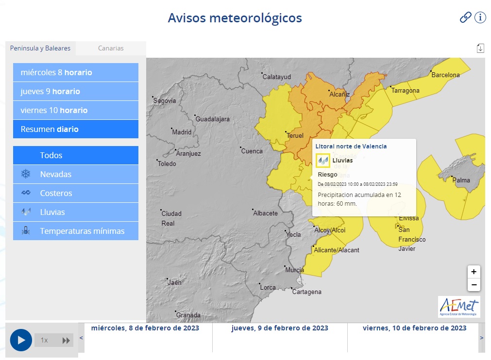 AEMET mi&eacute;rcoles 8 de febrero