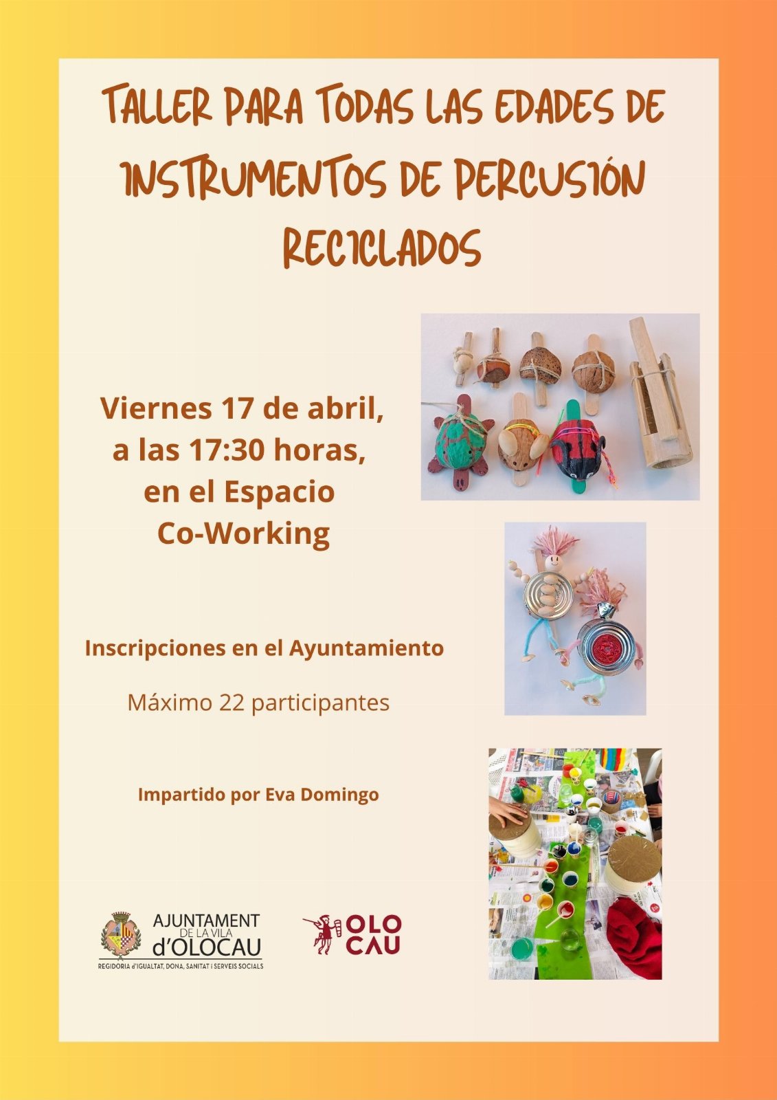 Cartell taller d'instruments de percussi&oacute; reciclats Olocau