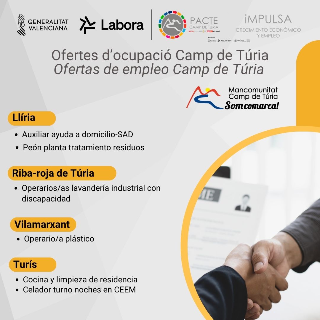 Ofertes d'ocupació publicades per la Mancomunitat Camp de Túria