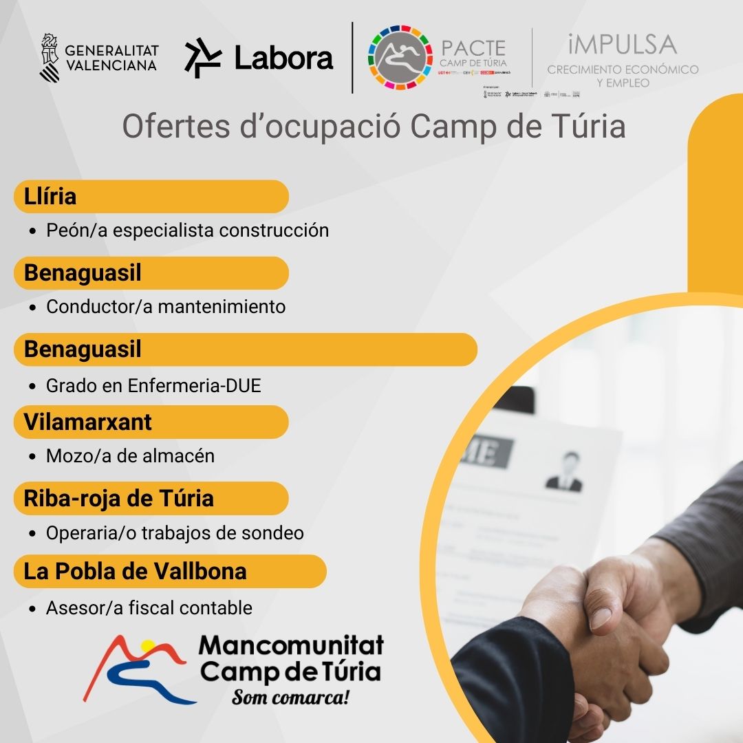 Ofertas ocupaci&oacute;n Mancomunitat Camp de T&uacute;ria